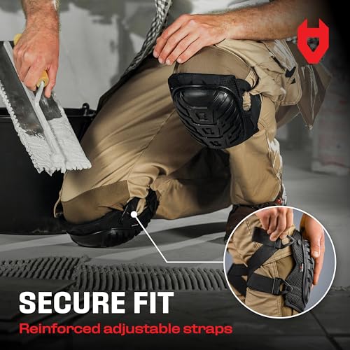 NoCry Professional Gel Knee Pads for Work with Soft Foam and Gel Cushion — Heavy Duty Cap, Reinforced Adjustable Straps, Military-Grade Rivets and Built-in Hang Loops — Perfect for Construction