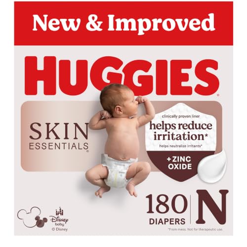 Image of Huggies Size Newborn Diapers, Skin Essentials Baby Diapers, Size Newborn (6-9 lbs), 180 Count (3 Packs of 60), Packaging May Vary