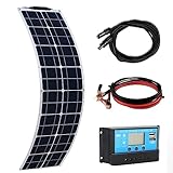 Socentralar Flexible Solar Panel 50W, Monocrystalline 50W Solar Panel Kit with 12V/24V 10A Controller,Extension Cable for Battery,Car,Yacht,Boat,RV