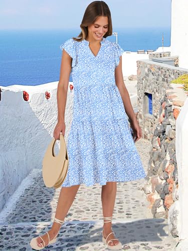 Image of ANRABESS Womens Summer Dress Ruffle Sleeve V Neck Midi Dresses Fashion Casual Fit Flowy Tiered Boho Beach Vacation Sundress