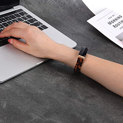 Image of Wongeto Compatible with Fitbit Inspire 2 & Inspire /Inspire HR Bands for Women Girls, Resin Strap with Stainless Steel Buckle Replacement Bands for Fitbit Inspire accssorises (Rose Gold+Tortoise)