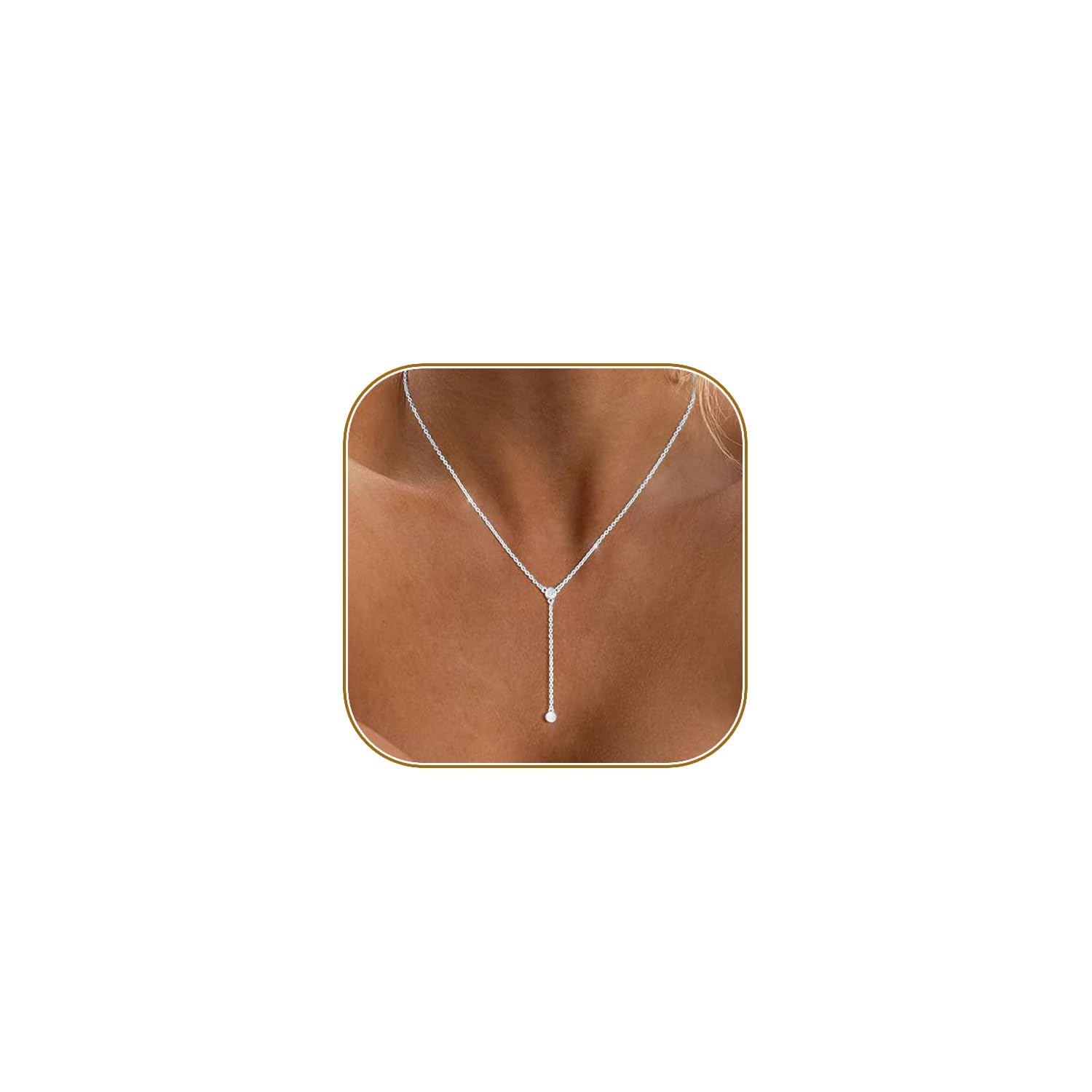 HERIER Lariat Gold Necklace for Women, Dainty Long Necklace 14k Gold Plated/Silver Y-Shaped Layered Beaded Chain Drop Necklaces for Women Trendy Simple Gold Jewelry for Women Gifts