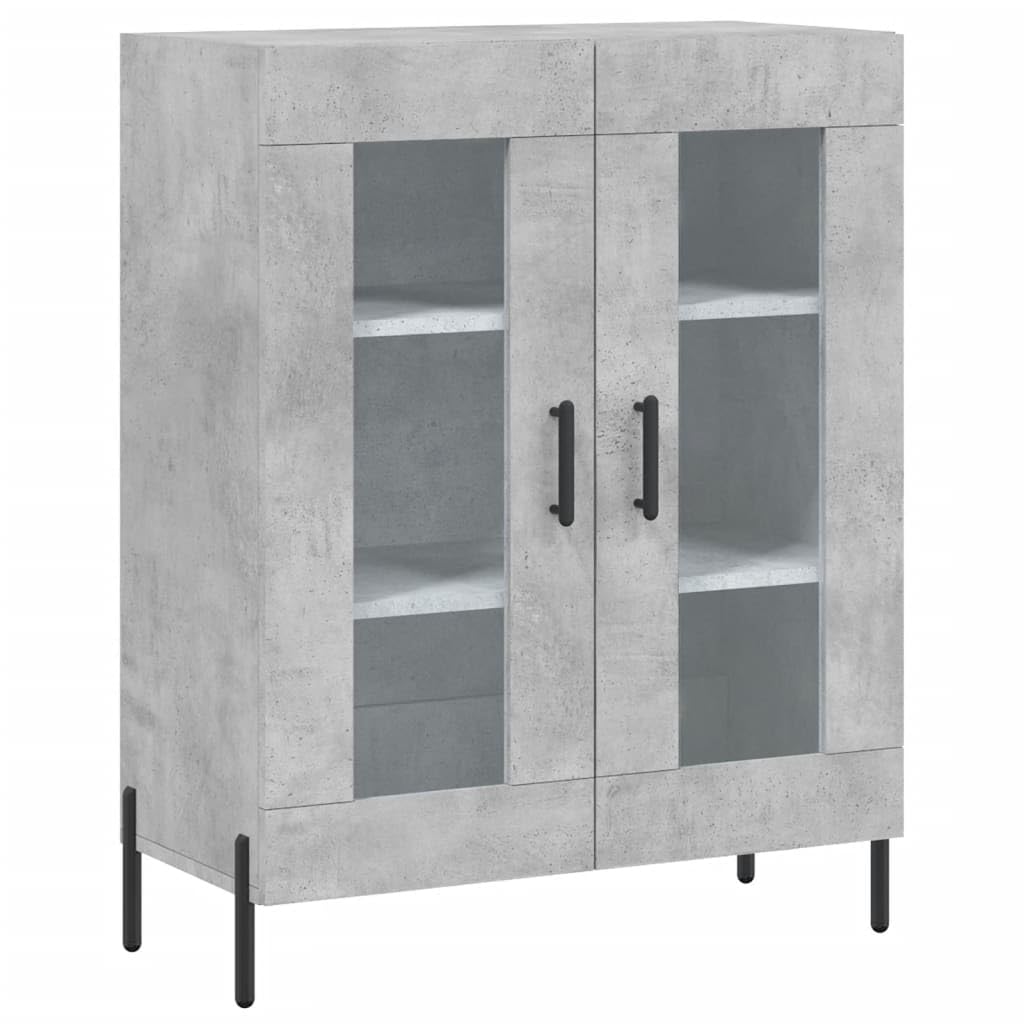 Armario de madera con mucho espacio y patas de metal estables, incluye soporte de pared para seguridad antivuelco, color gris hormigón (69,5 x 34 x 180 cm)
