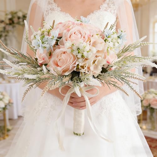 LESING Brautsträuße, künstliche Rosen, handgefertigt, romantisch, für Braut, Brautjungfer, Blumenstrauß, Rosa