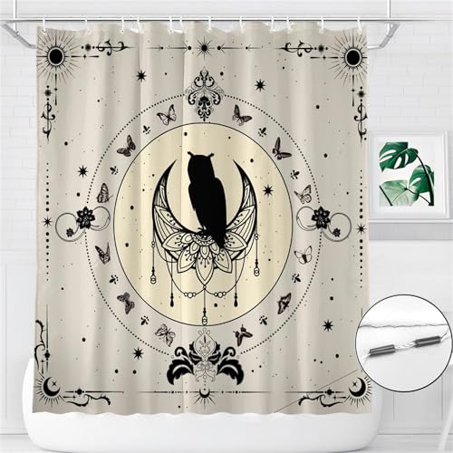 Santifoli Boho Owl Shower Curtain With 12 Hooks 71Wx71L Inches Mysterious Gothic Moon Sun Bathroom Shower Curtains Butterfly Heaven Waterproof Shower Curtain For Bathroom cover