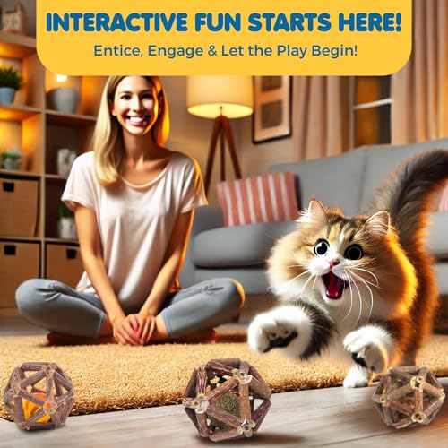 Image of SunGrow Silverine Balls for Cats, Engaging and Interactive Pet Enrichment, Gall Fruit, Catnip, Bell Ball, Cool Pal Feline Toy, Christmas Stocking Stuffers, Brown, 2.5 inch (Diameter), 3 Pieces per Set