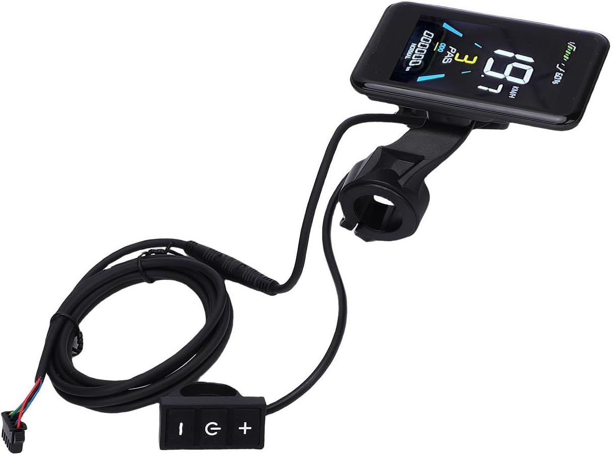Fabater Electric Bike LCD Display, 24V 36V 48V Bicycle Speedometer Odometer with Colorful Screen and 5 Core Extension Cable for Electric Scooter and E Bike