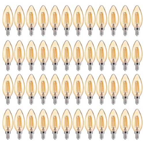 Image of FLSNT Amber LED Candelabra Light Bulbs 40W Equivalent, B11 E12 LED Chandelier Bulbs, 2200K Warm White, Dimmable, 330LM, 48 Pack UL,CA65 Listed.