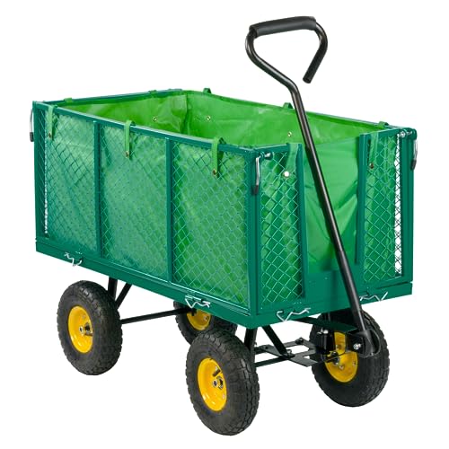 KCT Extra Large Heavy Duty 4 Wheel Garden Trailer Cart with Lining - Pull Along Outdoor Multi...