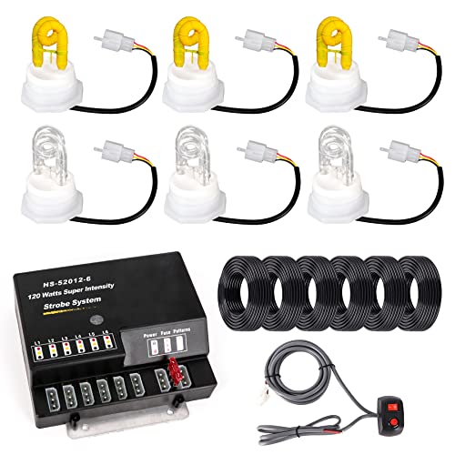 V-Sek 6 Hid Bulbs Hideaway Strobe Lights Kit Emergency Hazard Warning Safety Lightning 13 Flashing Pattern For Headlight Fog Light Taillight For Vehicle Pickup Tow Truck Car (3Pcs Amber + 3Pcs White) #TOP7