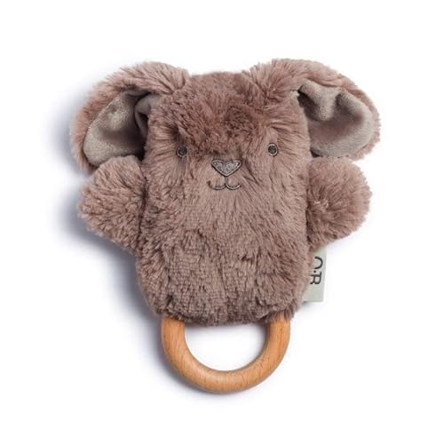OB DESIGNS - Suave peluche musical recién nacido, con mordedor de madera de haya, acolchado de material ecológico, lavable a máquina, cm 15x10