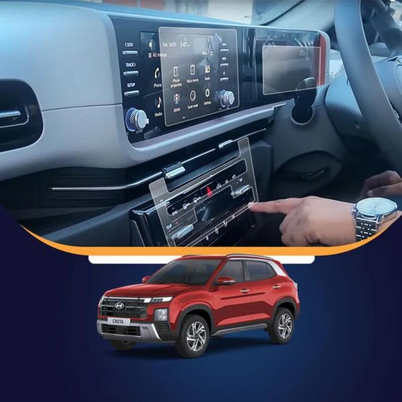 ARMOUR GUARDS Screen Protector Combo for Hyundai CRETA 2024 Facelift – 8 Inch Infotainment & Cluster (EX/S/SX Optional) + AC Panel Screen Guard | Clear [Not a Tempered Glass]
