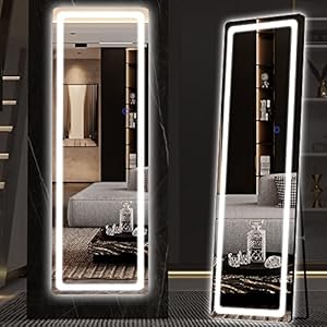 Hasipu Full Length Mirror with LED Lights, Dimming & 3 Color Lighting , 56″ x 16″ Lighted Floor Standing, Full Body, Black