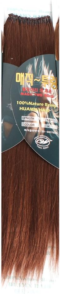 Wigzim Women's Two Ring(Two Magic Rings) Remy Real Human Hair Extensions Straight 16" Vibrant Auburn