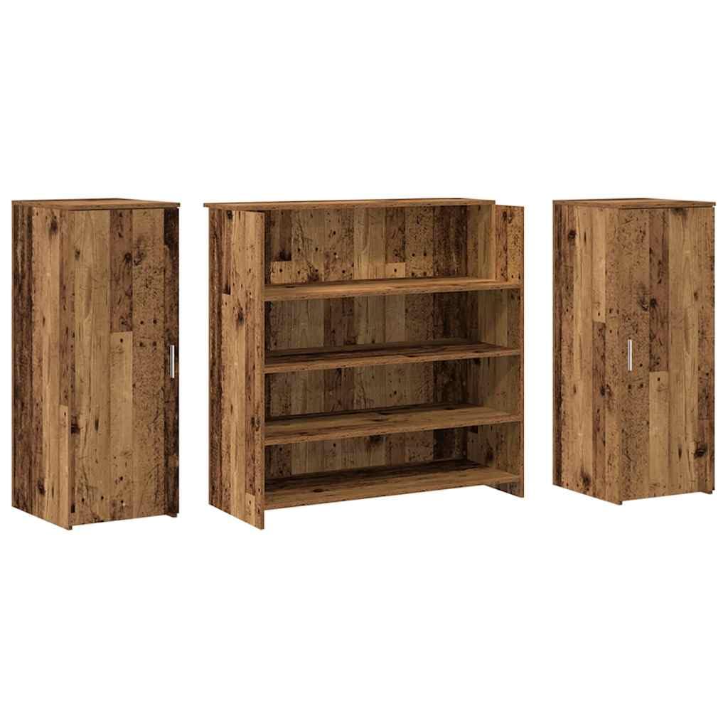 Bancone per ricevimento, effetto legno anticato, 3 pezzi, 180 x 50 x 103,5 cm | Banco di consulenza modulare con molto spazio per ufficio, studio di bellezza, hall hotel e studi medici.