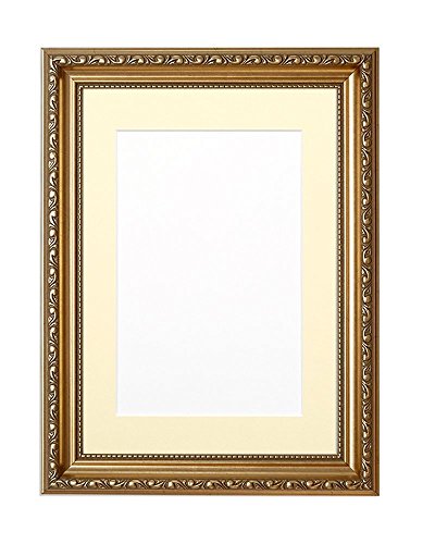 Frame Company Cadre Photo Style Shabby Chic avec Un Panneau arrière en MDF ? Disponible en 4 3 Couleurs de Passe-Partout - Format A3 - pour Photo A4 - Doré avec Passe-Partout Ivoire