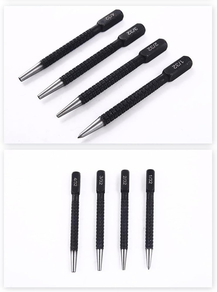 Miniatura 7 de Juego de 4 unidades de punzón y punzón central, 132 116 332 18 pulgadas, kit de punzón de uñas, herramienta para destornilladores de uñas, cabeza de