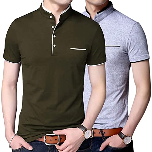 Image of Pixie Fashion Stylish and Handsome Mandarin Collar Half Sleeve T Shirt for Men Combo (Pack of 2)