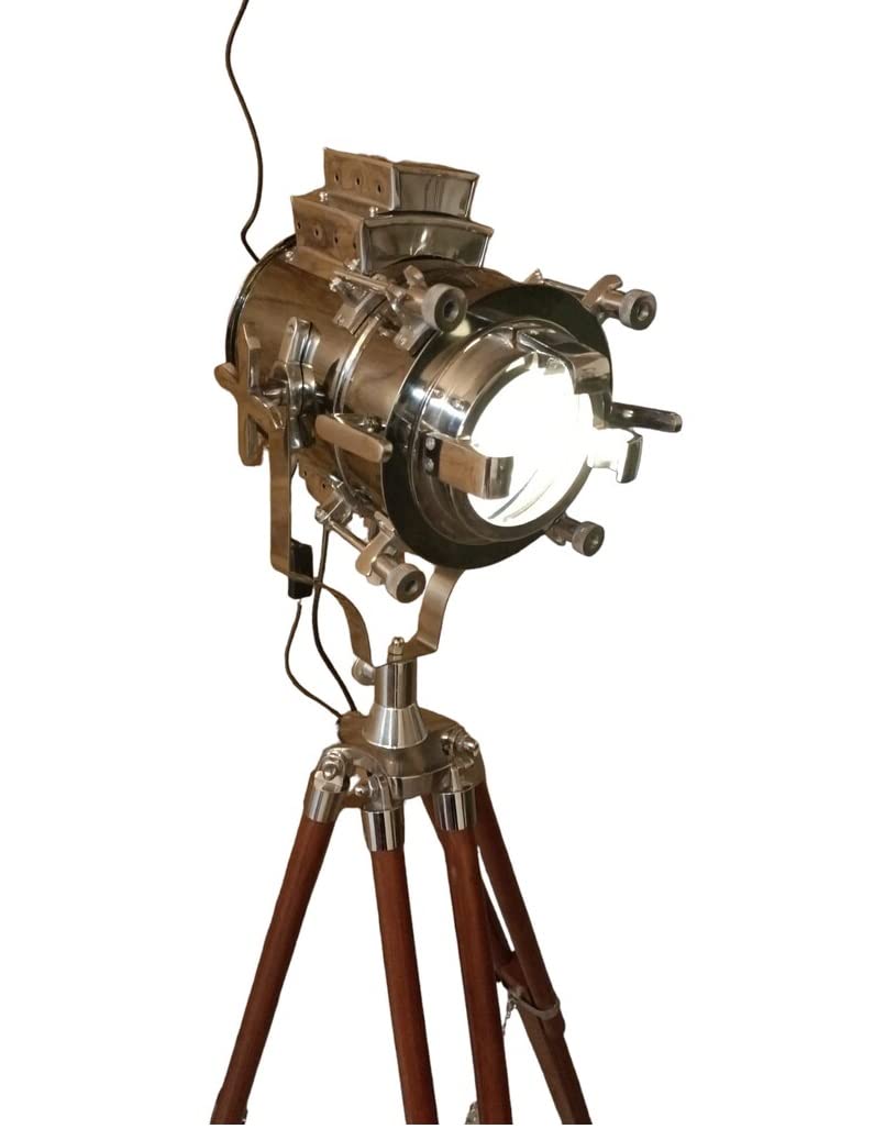 Nauticaz Marine Spotlight Designer Wooden Tripod Search Light Chrome Nickel & Walnut Finish Wood Spotlight Focus Floor Lamp Home Decor, Bed Room, Living Room, Study Room Decor-image-13