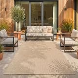 SIMPEX Outdoor Teppich Beige 120x160 cm Balkon Terrasse Garten Wetterfest UV-beständig Mittel Einfarbig Flachgewebe Pflegeleicht Robust Modern