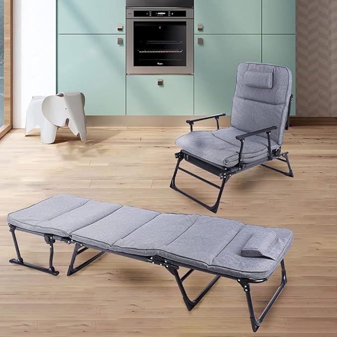 MAPPLE CREATION Garden Sun Loungers - Reclining Garden Chairs, Fishing Bedchair, Carp Fishing Chair with Side Pocket and Mattress, Adjustable 5 Gears Outdoor Portable Sunloungers for Patio Beach Pool