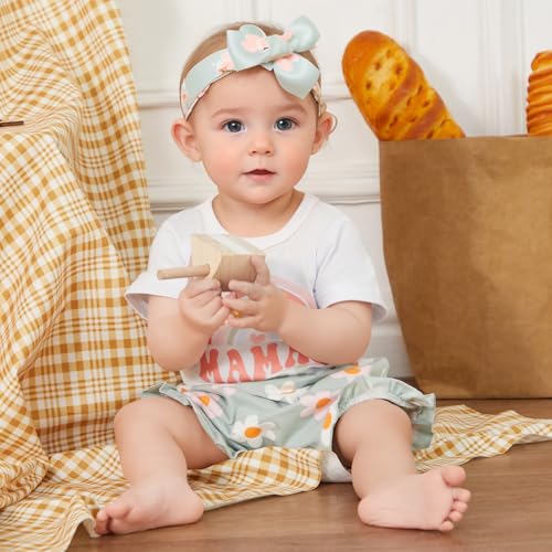 Newborn Baby Girl Clothes Mama's Girl Short Sleeve Romper Flower Ruffle Shorts Headband Set 3Pcs Summer Outfits3