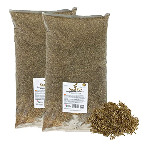 SaatPur® Rasensamen Schattenrasen Dürreresistent 5kg für ca. 150 m², Mehrjährige Rasemischung aus mehreren Rasenarten, meistens 4 bis 5, satt grün, schnellkeimend, hitzetolerant, Neusaat und Nachsaat
