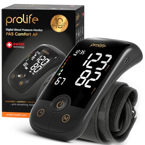 prolife PA5 Comfort AF – Tensiómetro de Brazo Digital con Detección AFIB Smart, Medidor de Tensión Arterial Preciso con Manguito Universal y Adaptador