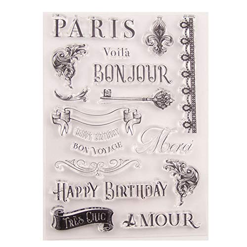 Uteruik Transparenter Silikon-Stempel mit Paris-Prägung, transparent, für Scrapbooking, Fotoalben, Notizbücher, Karten, Kunsthandwerk, 1 Stück Cover