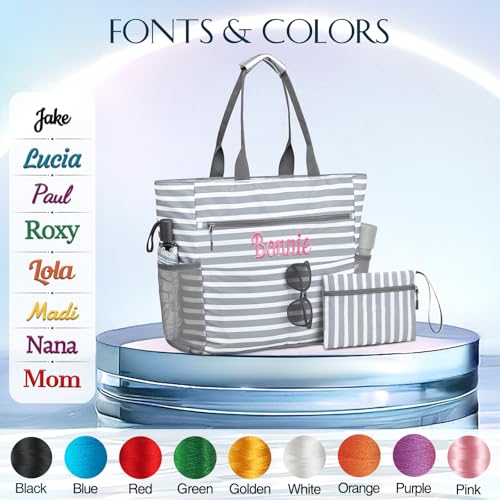 Ulico Personalzied Beach Tote Bag with Embroidered Name,Custom Large Foldable Pool Bag for Women Men-Waterproof Sandproof2