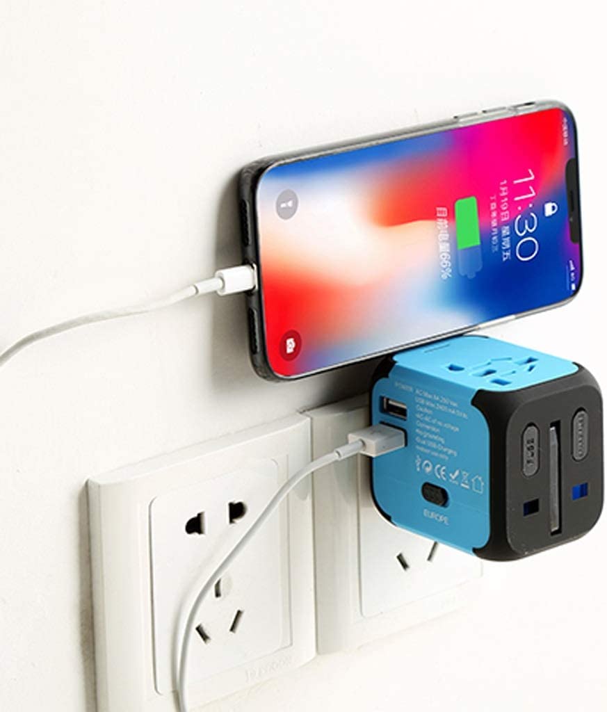 Adaptador de Enchufe de Viaje Internacional Europeo con 2 USB Adaptador Universal en Todo el Mundo Adaptador de Terminal de Viaje multinacional