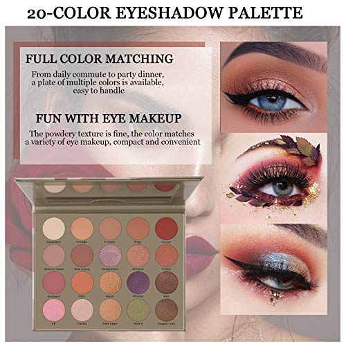 Mimore Paleta de maquillaje de sombra de ojos de 20 colores, sombra de ojos con brillo natural desnudo mate, polvo de… - Imagen 3