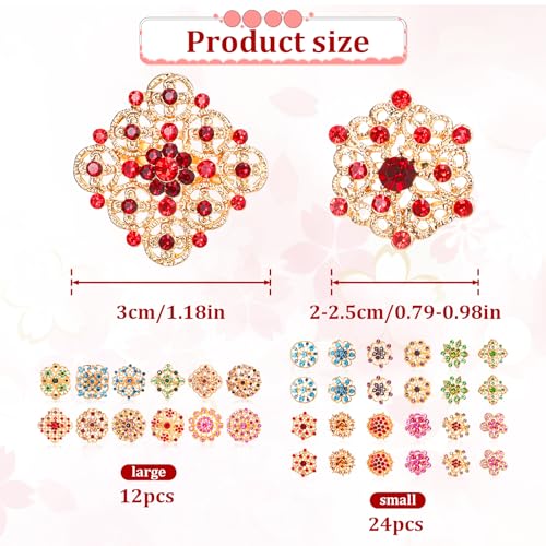 36 Pcs Flower Brooches for Women Mixed Color Rhinestone Flower Pins Decorative Pins Costume Jewelry Crystal Vintage Lapel Pins for Wedding Bouquet Clothes Crafts2