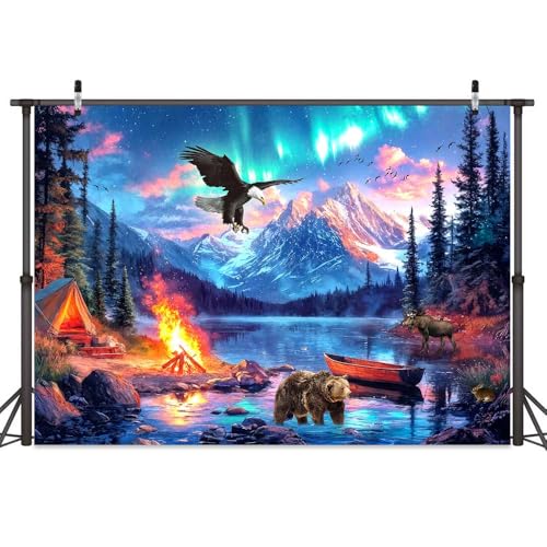Fondo fotográfico azul 7x5ft para camping y aventura miniatura 3