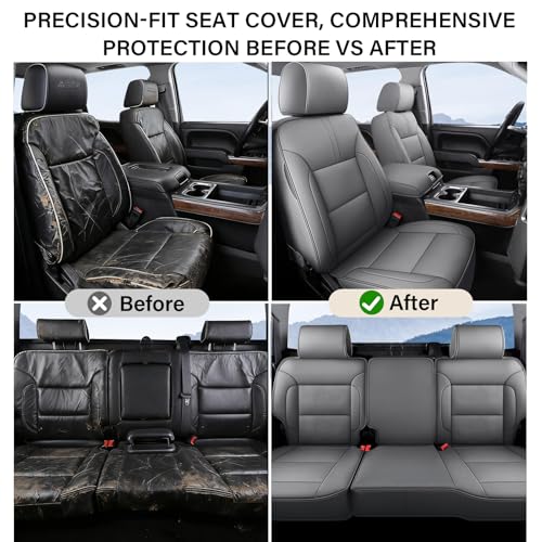 Image of Coverado Chevy Silverado Seat Covers Full Set, Faux Leather Car Seat Covers Fit for 2014-2018 1500, 2015-2019 2500HD 3500HD Chevy Silverado GMC Sierra Crew Double Extended Cab (Gray)