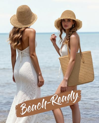 Image of Beach Bags for Women & Sun Hat Set, Beach Hats for Women UPF 50+ Protection for Summer Travel 2026