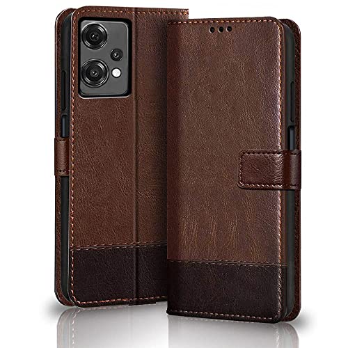 Image of TheGiftKart Flip Cover Back Case for OnePlus Nord CE 2 LITE 5G | Dual-Color Leather Finish | Inbuilt Stand & Pockets | Wallet Style Flip Back Case Cover for OnePlus Nord CE 2 Lite 5G (Brown & Coffee)