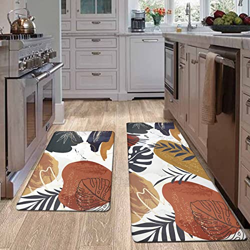 Homcomoda Boho Non-Skid Kitchen Mats Set of 2 - Cushioned, Waterproof Comfort Rugs for Sink and Laundry