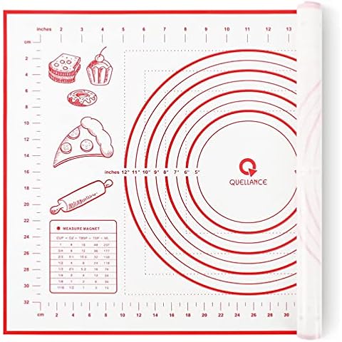 Silicone Baking Mat for Baking, 16" x 24" Pastry Mat for Rolling Dough Non Slip Extra Large, Fondant Mat with Measurement, Kitchen Counter Mat for Pie Crust, Pizza and Cookies, Oven Liner Mat, Red Cover