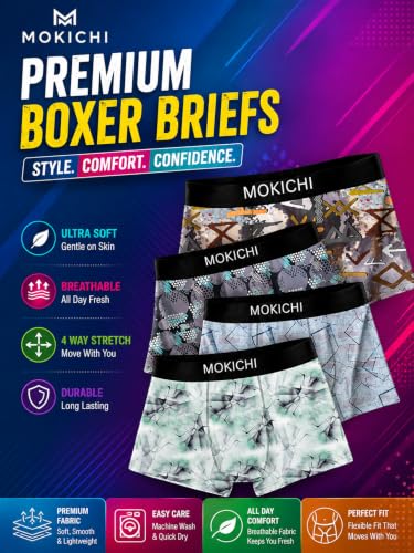 Image of Men's Printed Trunks | Boxer Brief Underwear with Broad Elastic Waistband and Contoured Pouch | Multicolour, Pack of 4