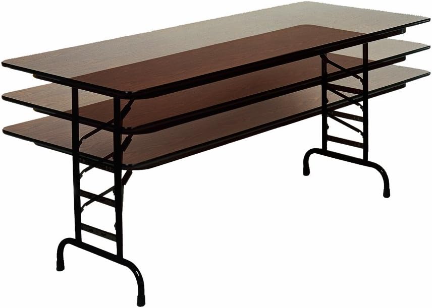 Correll CFA2448M 01 Melamine Adjustable Height Top Folding Table, Rectangular, 24" Width x 48" Length x 22" to 32" Height, Walnut