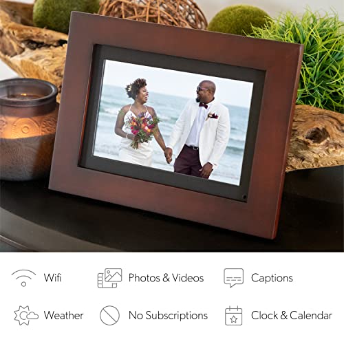 Brookstone Photoshare 8” Smart Digital Picture Frame, Send Pics From Phone To Frames, Wifi, 8 Gb, Holds 5,000+ Pics, Hd Touchscreen, Premium Espresso Wood, Easy Setup, No Fees #TOP2