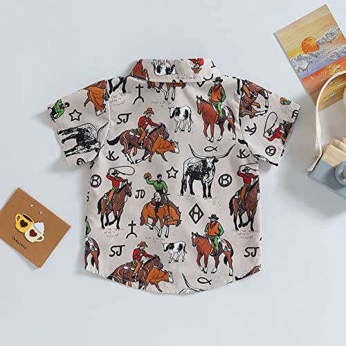 Toddler Baby Boy Button Down Shirts Short Sleeve Animal Cow Dinosaur Printed Collared T-Shirt Tops Summer Clothes (A-Grey,2-3T) #TOP2
