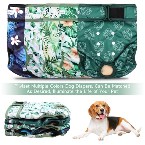 Image of Dog Diapers Female 5pcs,Reusable Dog Doggie Puppy Doggy Diapers Female, Period Panties in Heat, Leaf, XLarge