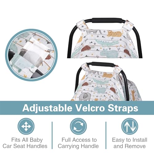 Image of Metplus Car Seat Cover Baby boy, 100% Muslin Cotton Infant Carseat Covers, Lightweight Breathable Car Seat Canopy, Summer Stroller Sun Shade, Newborn Travel Essentials(Animal Party)