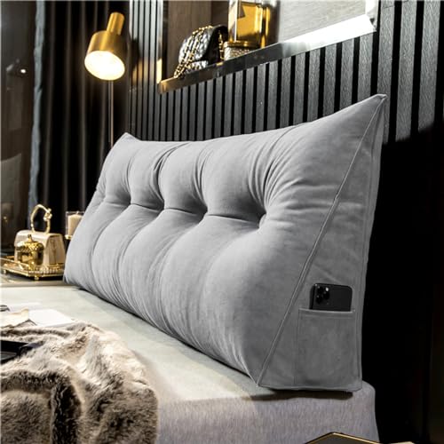 Cojín De Cabecero Lectura De Chenilla, Almohadón De Apoyo Relleno De Algodón Perla Almohada Triangular Para Cabecera Cojín de Pared, Almohada Respaldo de Cintura para Cama Sofá(100x20x50cm,Gray 1)