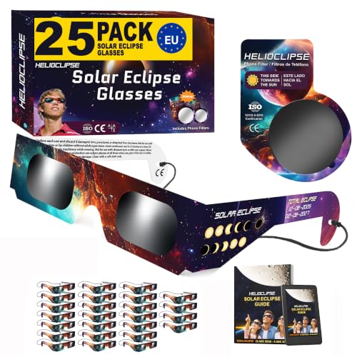Helioclipse Gafas Eclipse Solar Homologadas 2026 | ISO 12312-2 | 25 Pack