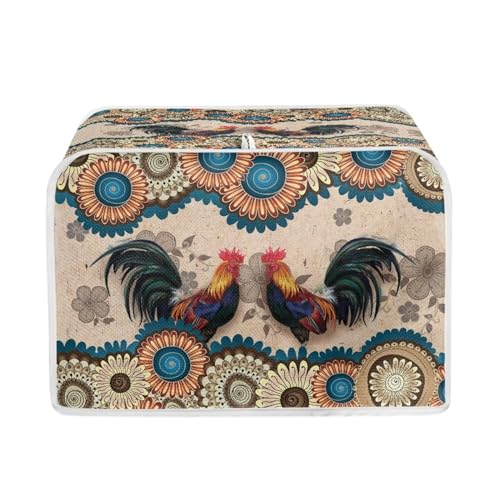Image of Talayituse Boho Mandala Print 2 Slice Toaster Covers Dust Protection Rooster Chicken Design Bread Maker Covers Toaster Oven Cloth Cover Kitchen Accessories Washable Appliance Cover