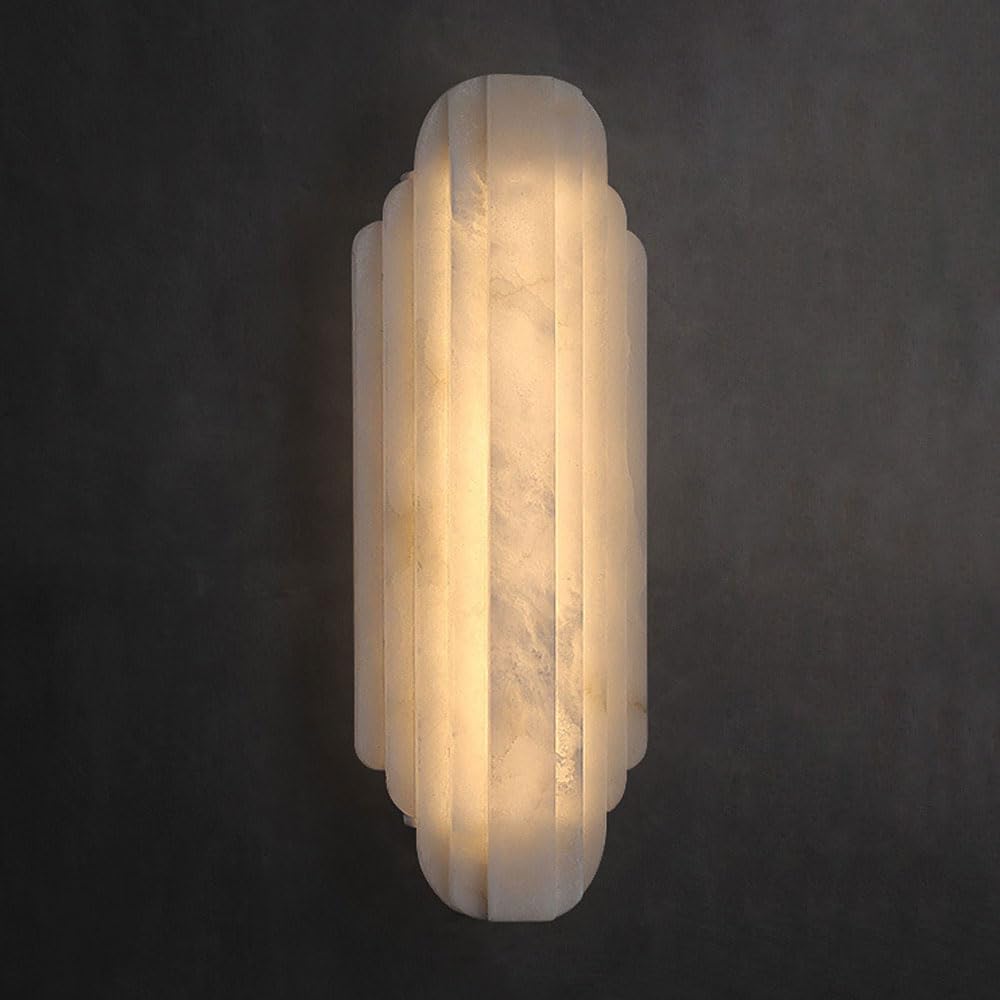 KXKLGWHN Natural Alabaster Wall Sconce, Nordic Industrial Style Indoor Wall Light, LED Warm Light Marble Wall Lamp, Bedroom Dressing Table Entrance Decorative Lighting Fixtures