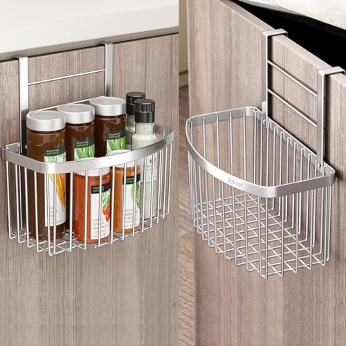 Over Cabinet Door Basket,SUS304 Stainless Steel Storage Basket, Kitchen Storage Organizer, Hanging it behind a door or on a railing,for Home Kitchen Bathroom Pantry, 2 Pack